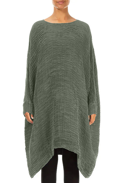 Wide Sage Plissé Silk Kaftan Dress 1