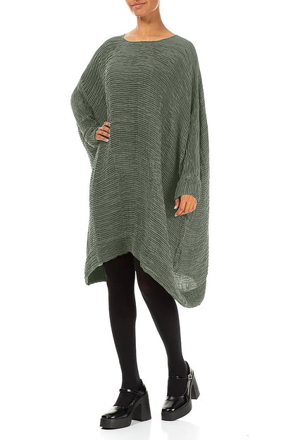 Wide Sage Plissé Silk Kaftan Dress 4