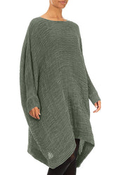 Wide Sage Plissé Silk Kaftan Dress 3