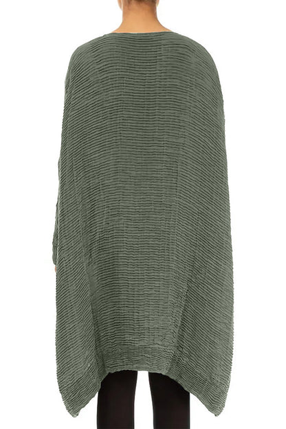 Wide Sage Plissé Silk Kaftan Dress 2