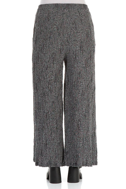 Pantalon large en lin et soie texturé argenté