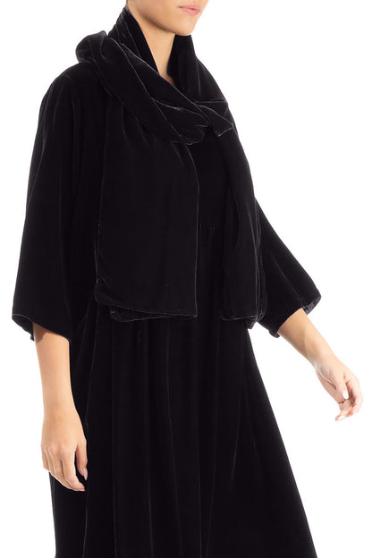 Breiter schieferblauer Seidensamtschal