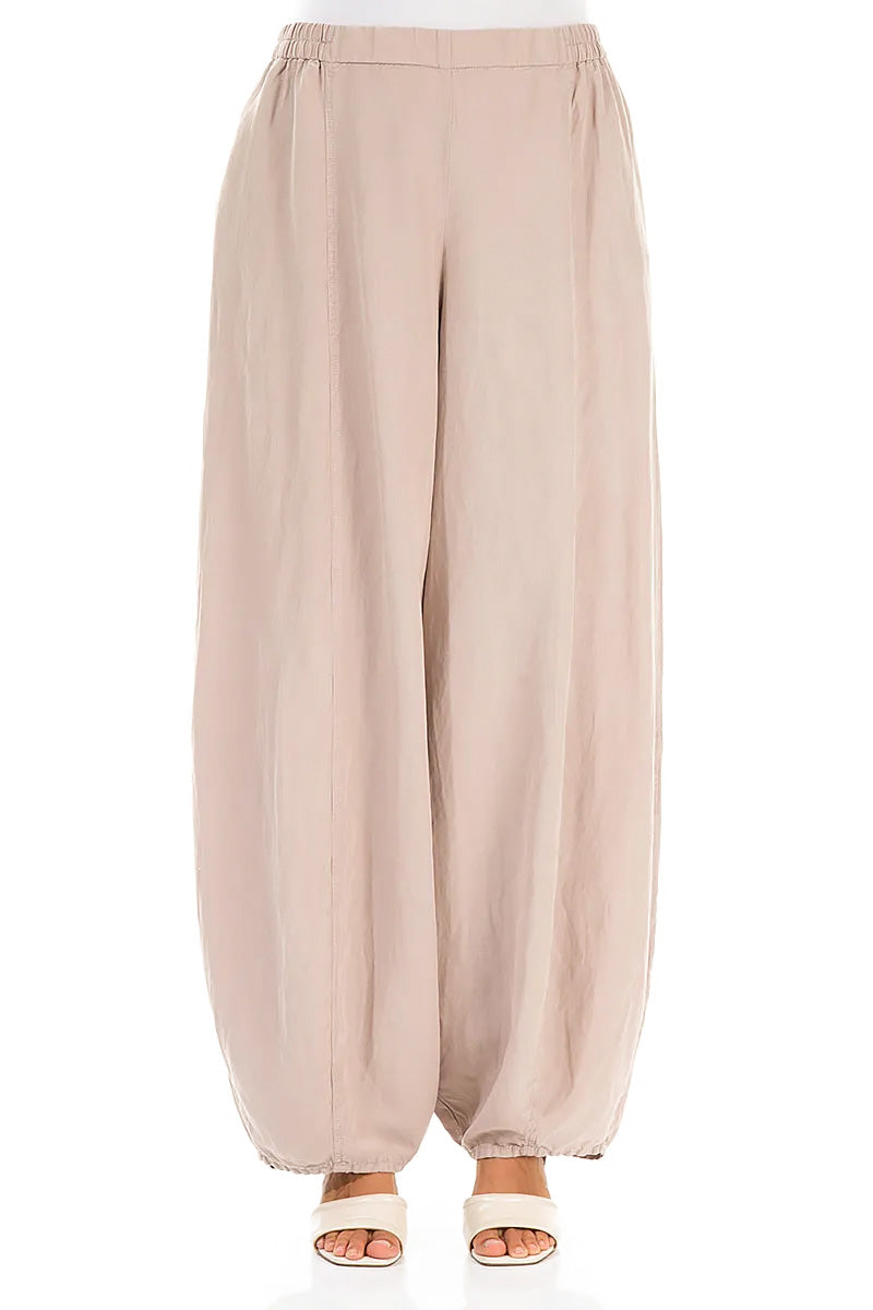 Wide Beige Silk Linen Trousers 1