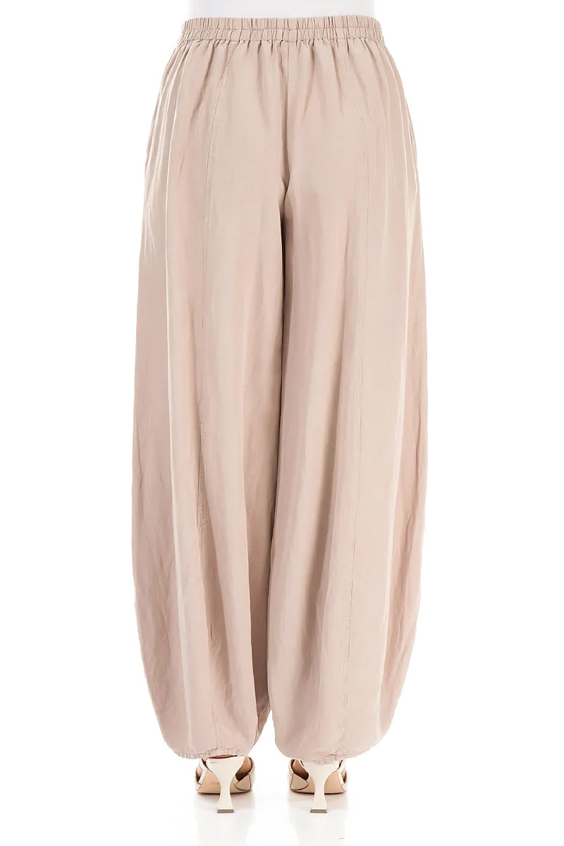 Wide Beige Silk Linen Trousers 2