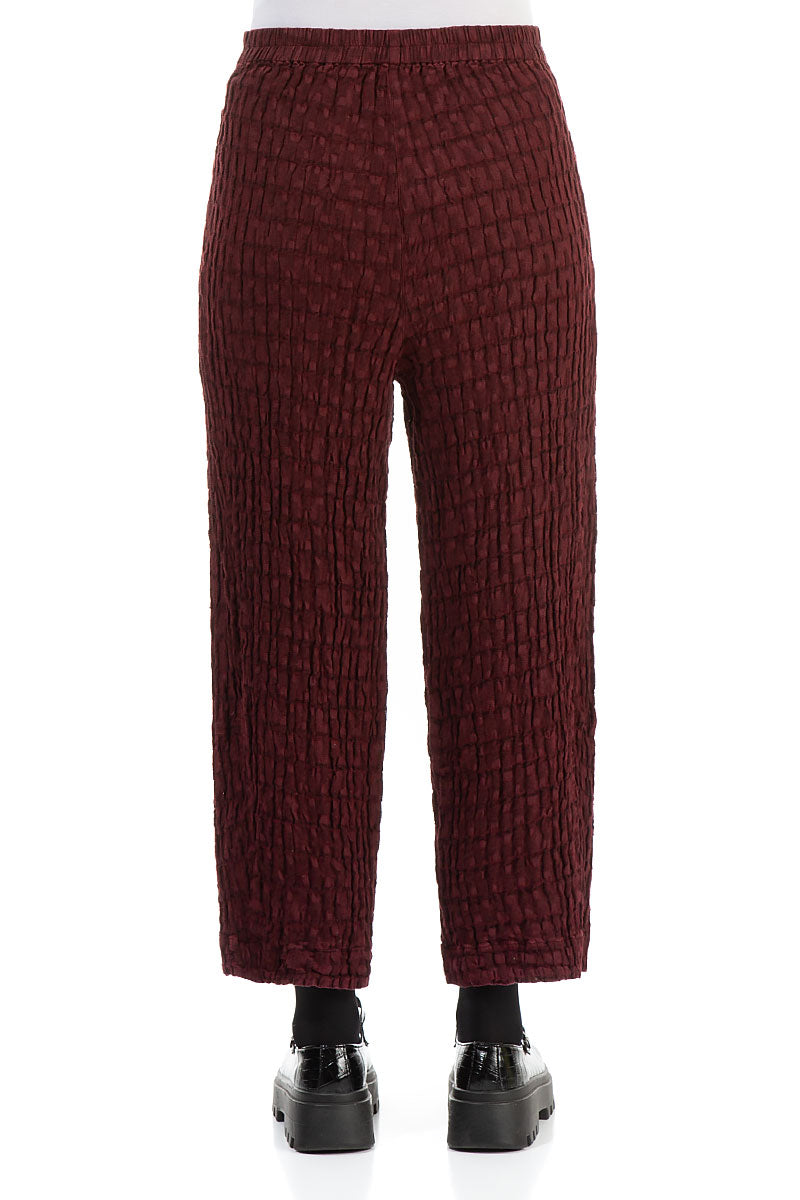 Wide Textured Burgundy Linen Trousers 2