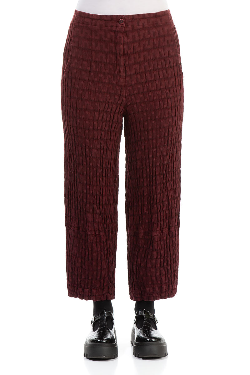 Wide Textured Burgundy Linen Trousers 1