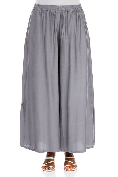 Wide Tiered Back Storm Grey Silk Bamboo Trousers 1