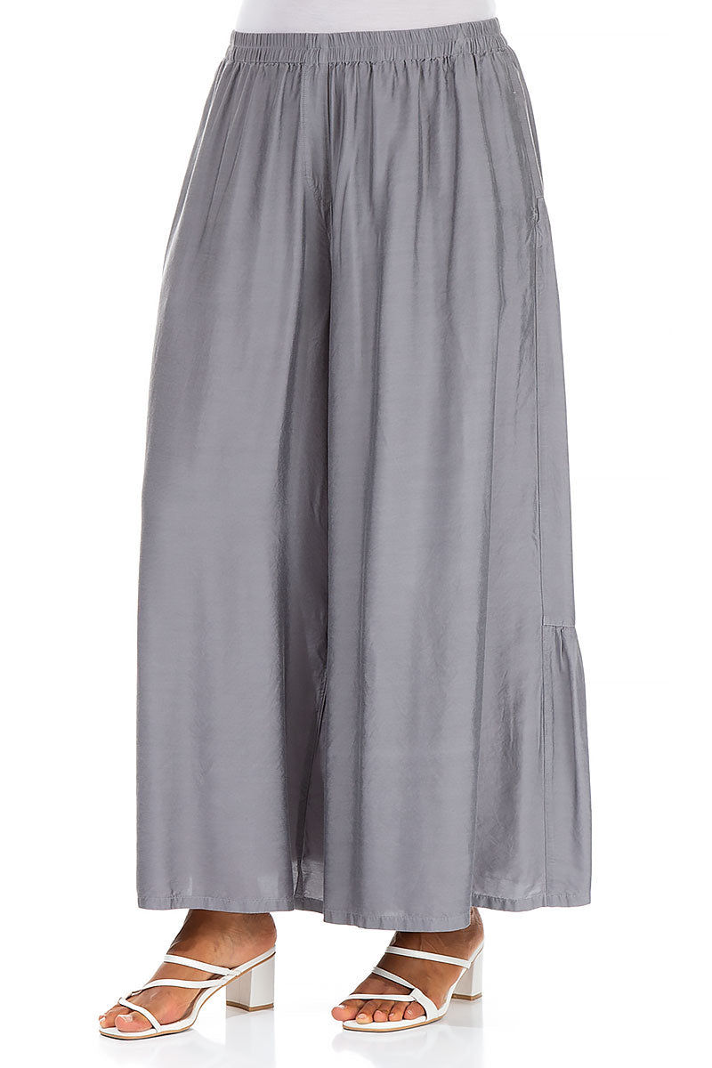 Wide Tiered Back Storm Grey Silk Bamboo Trousers 3