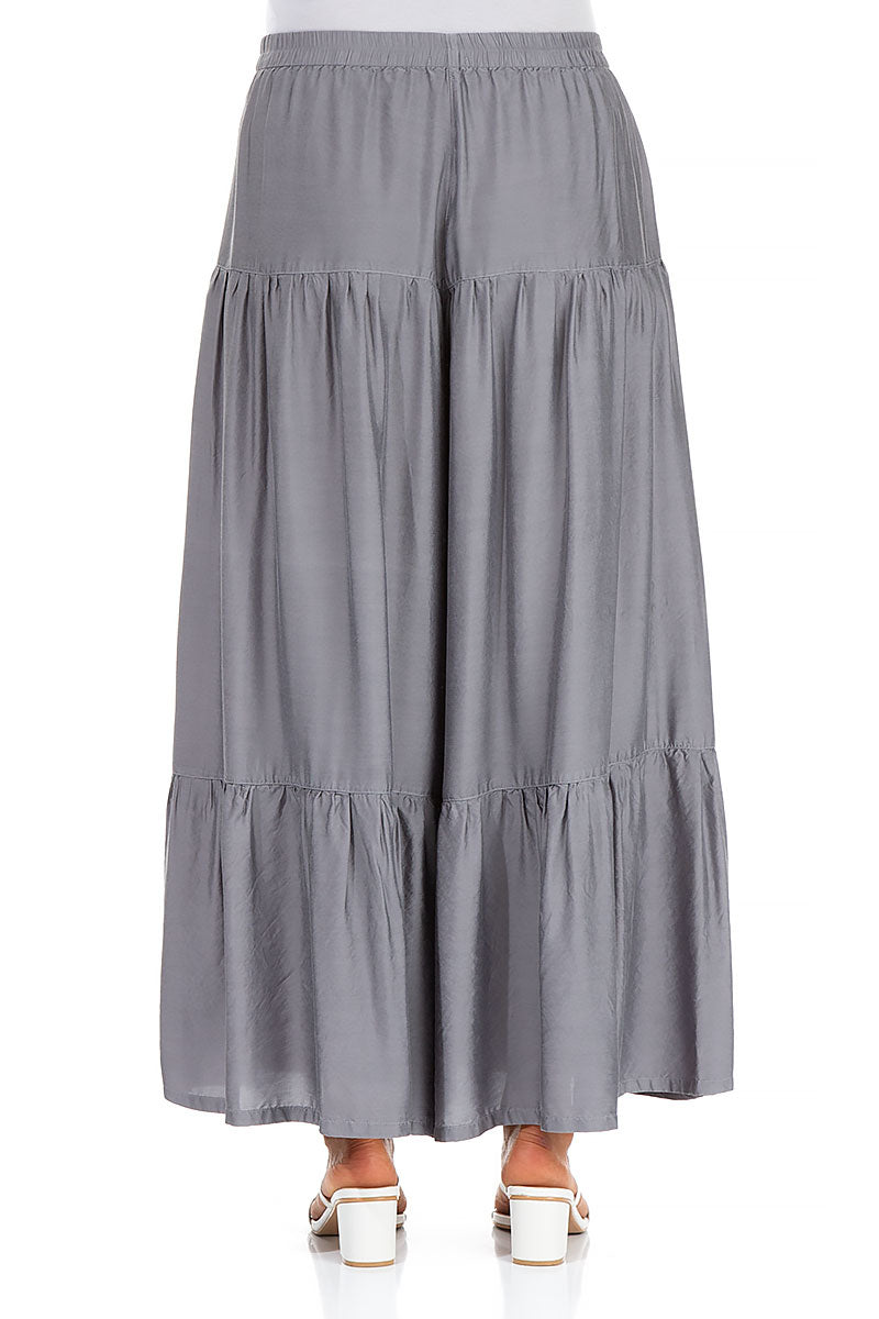 Wide Tiered Back Storm Grey Silk Bamboo Trousers 2