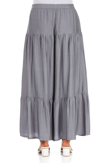 Wide Tiered Back Storm Grey Silk Bamboo Trousers 2