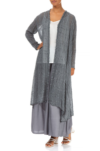 Wide Tiered Back Storm Grey Silk Bamboo Trousers 4