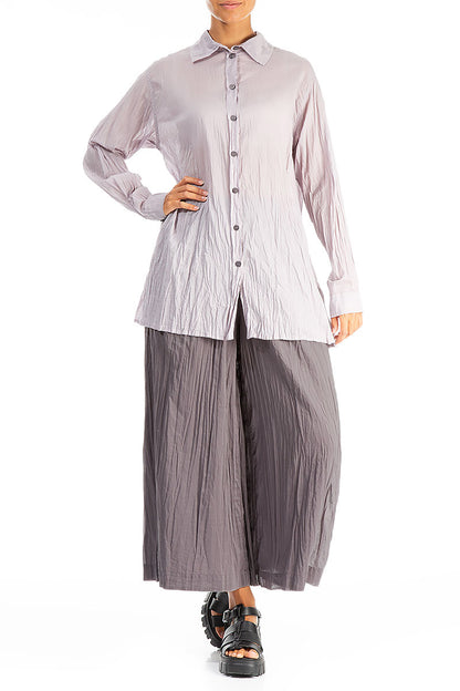 Wide Truffle Crumpled Cotton Trousers 4