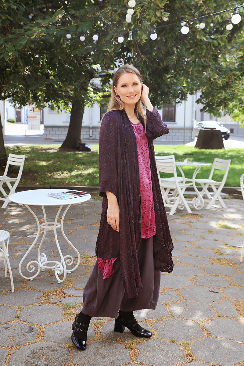 Wide Vintage Violet Silk Cotton Trousers 6