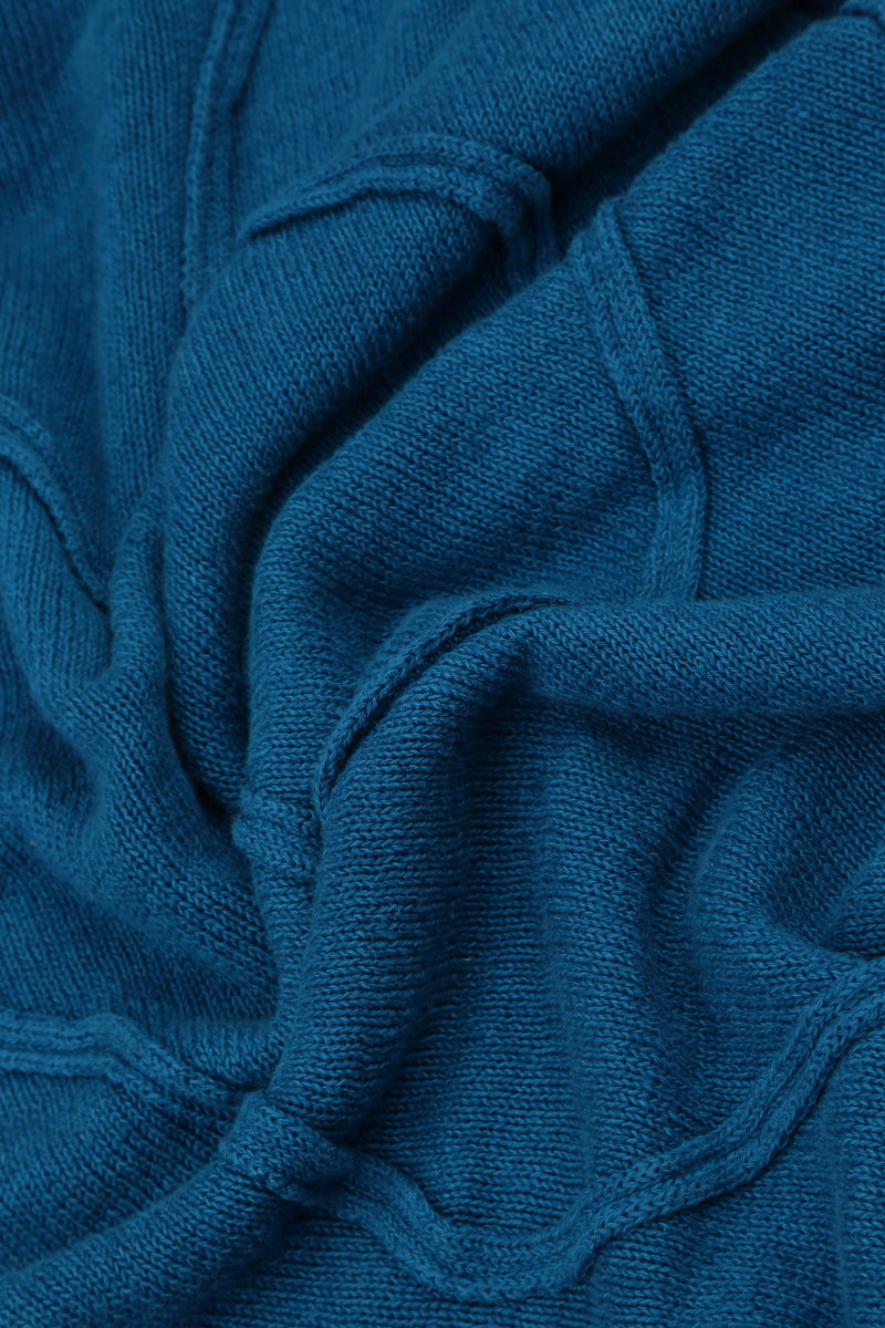 Wide Wavy Seam Cobalt Blue Linen Jumper