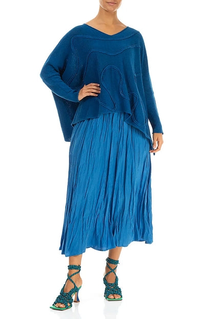 Wide Wavy Seam Cobalt Blue Linen Jumper