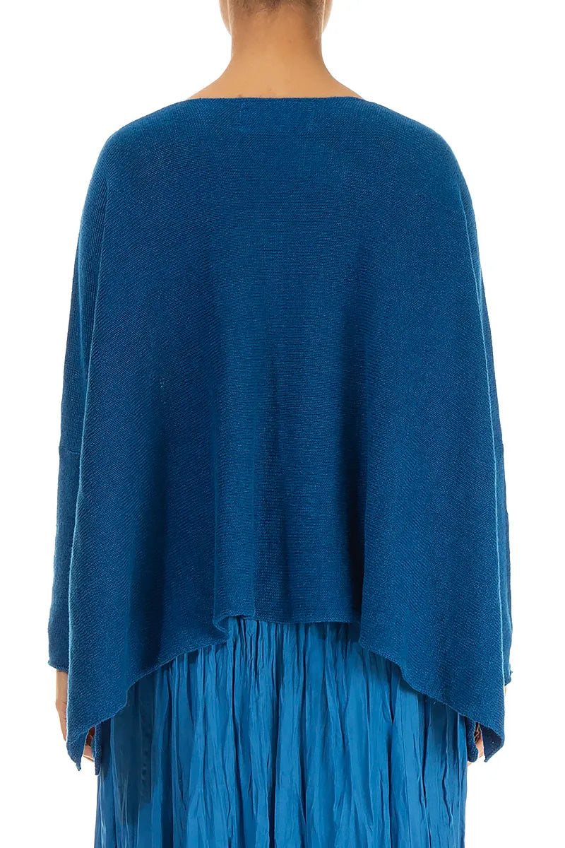 Weiter welliger Saum Kobaltblauer Leinenpullover