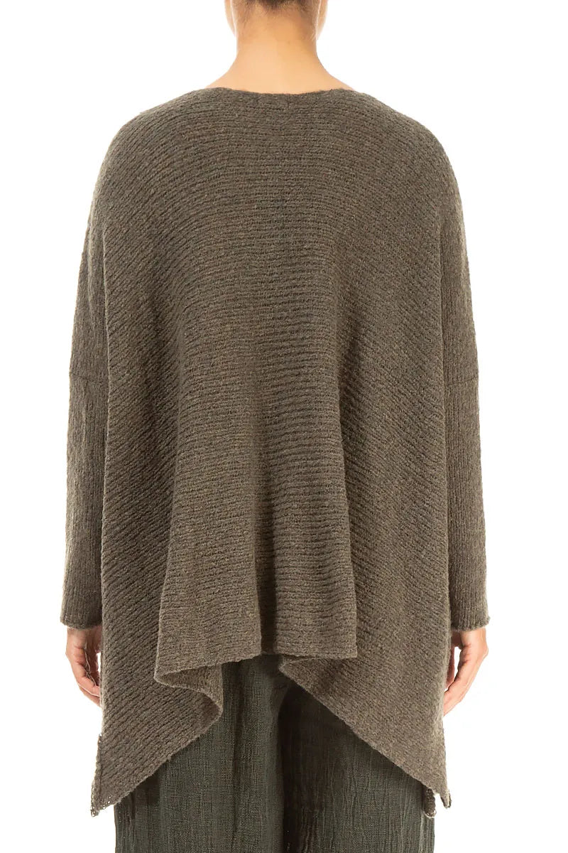 Wide Wavy Seam Khaki Wool Sweater