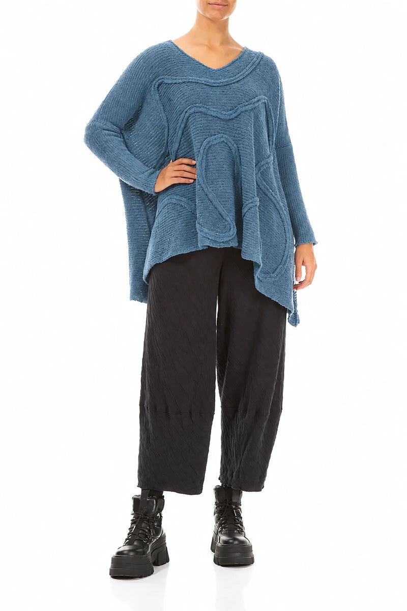Wide Wavy Seam Petrol Blue Wool Sweater 4