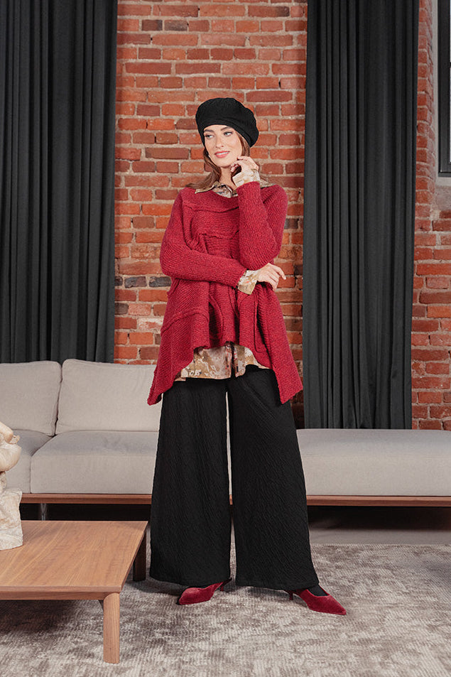 Wide Wavy Seam Ruby Red Wool Sweater