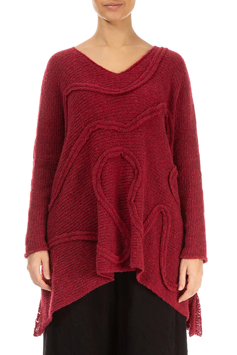 Wide Wavy Seam Ruby Red Wool Sweater 2