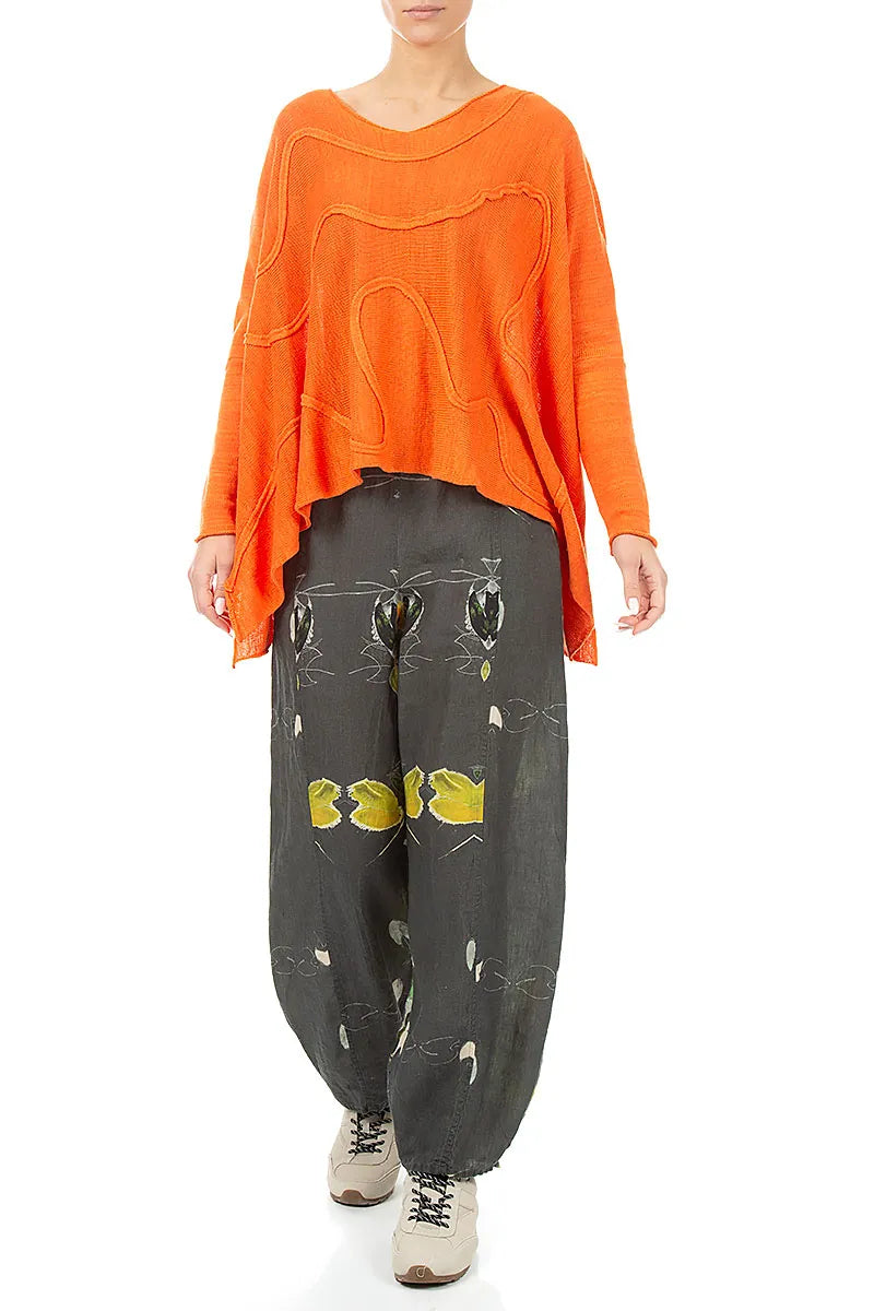 Wide Wavy Seam Spiced Orange Linen Jumper 4