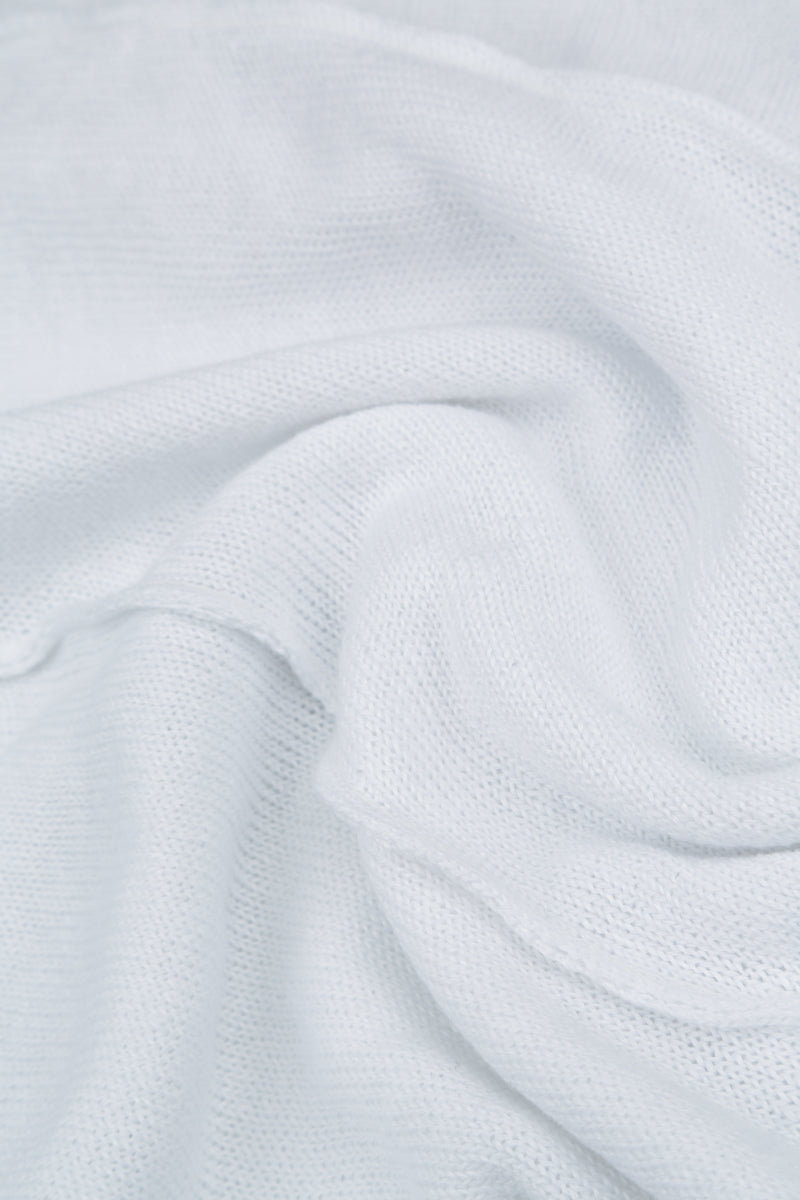 Wide Wavy Seam White Linen Jumper