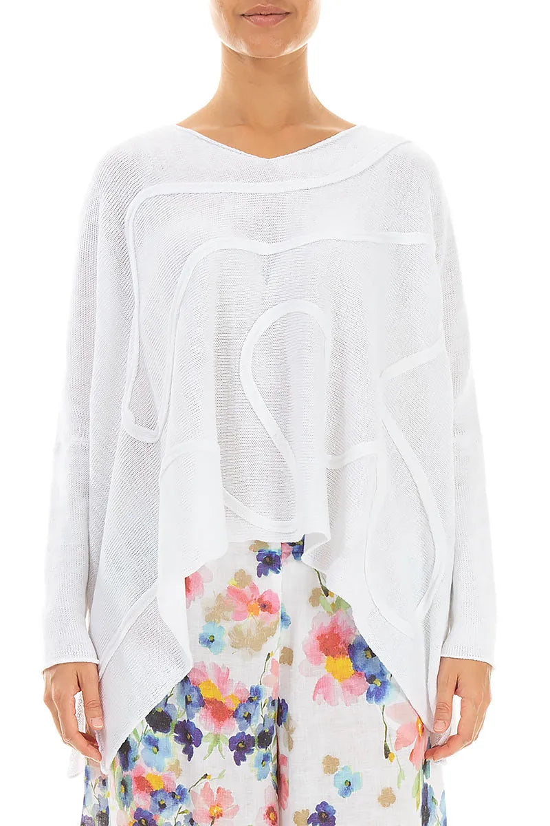 Wide Wavy Seam White Linen Jumper