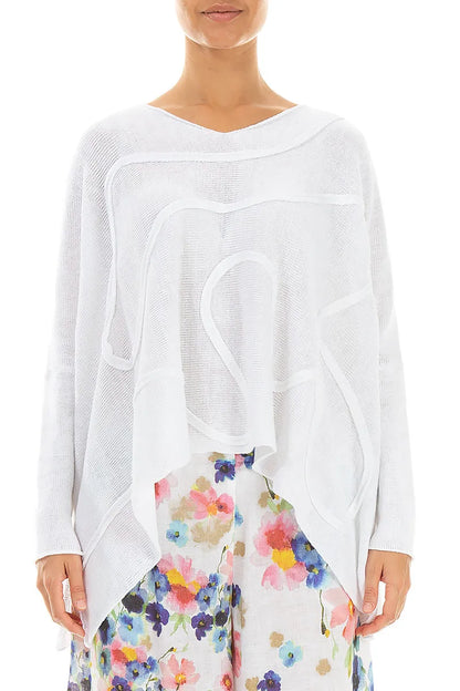 Wide Wavy Seam White Linen Jumper