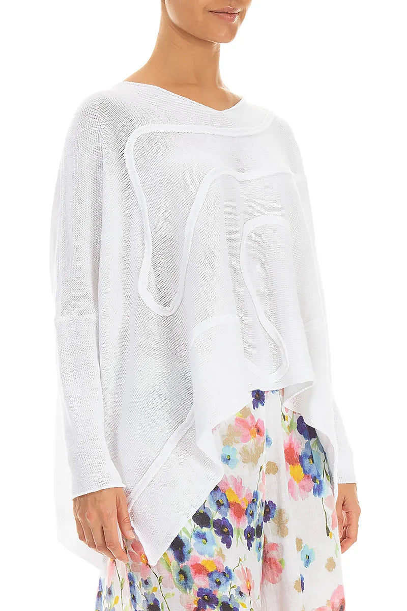 Wide Wavy Seam White Linen Jumper