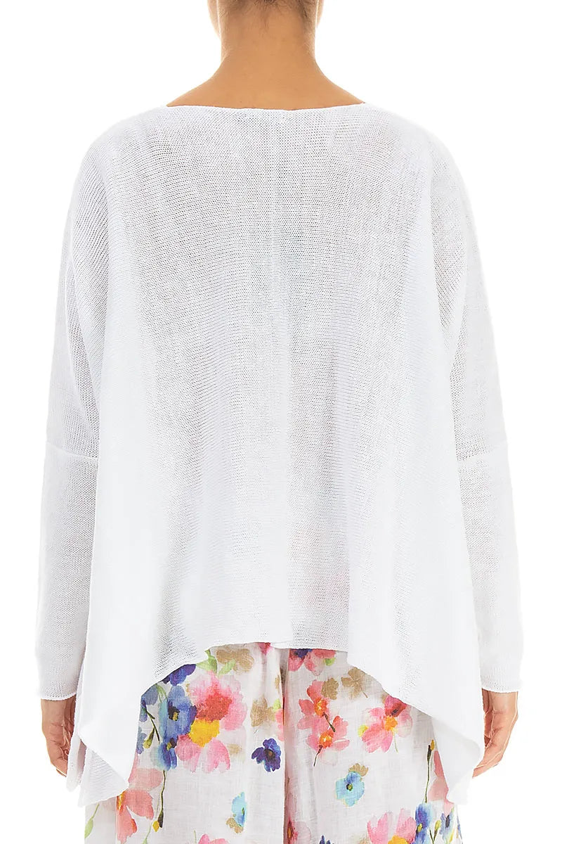 Wide Wavy Seam White Linen Jumper