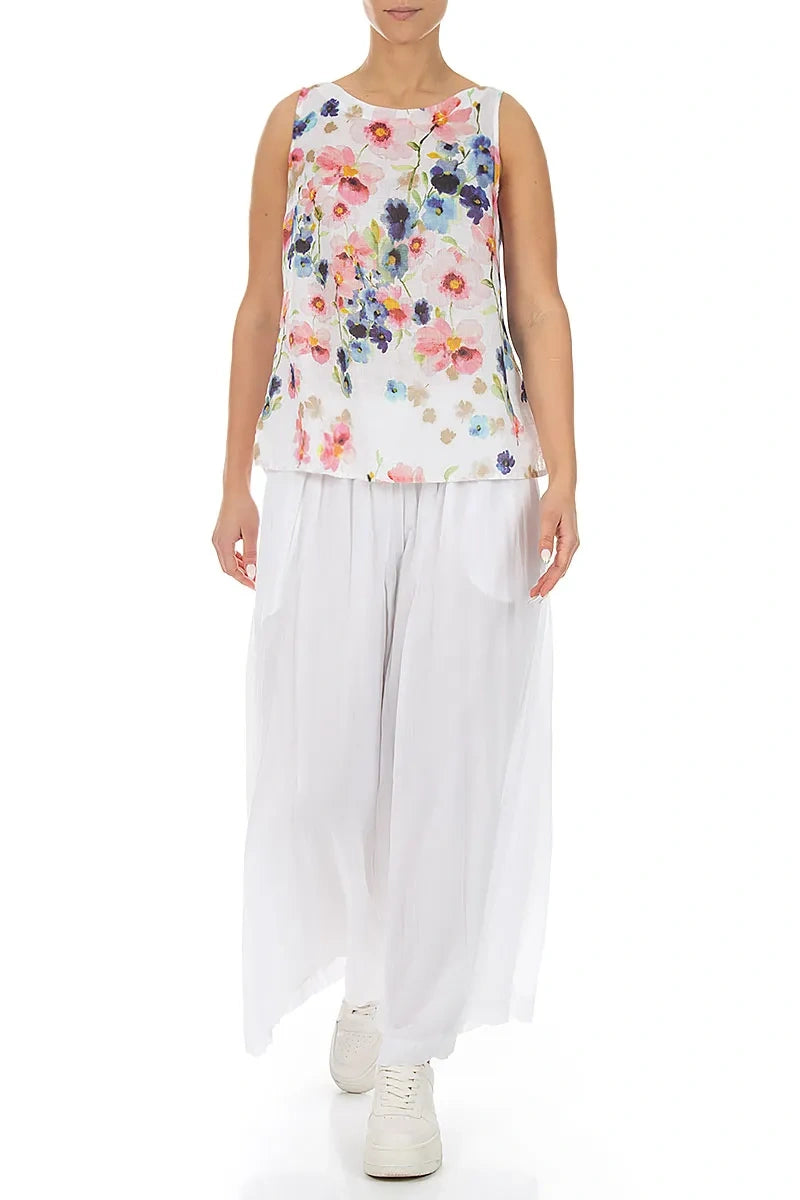 Wide White Crumpled Cotton Trousers 4