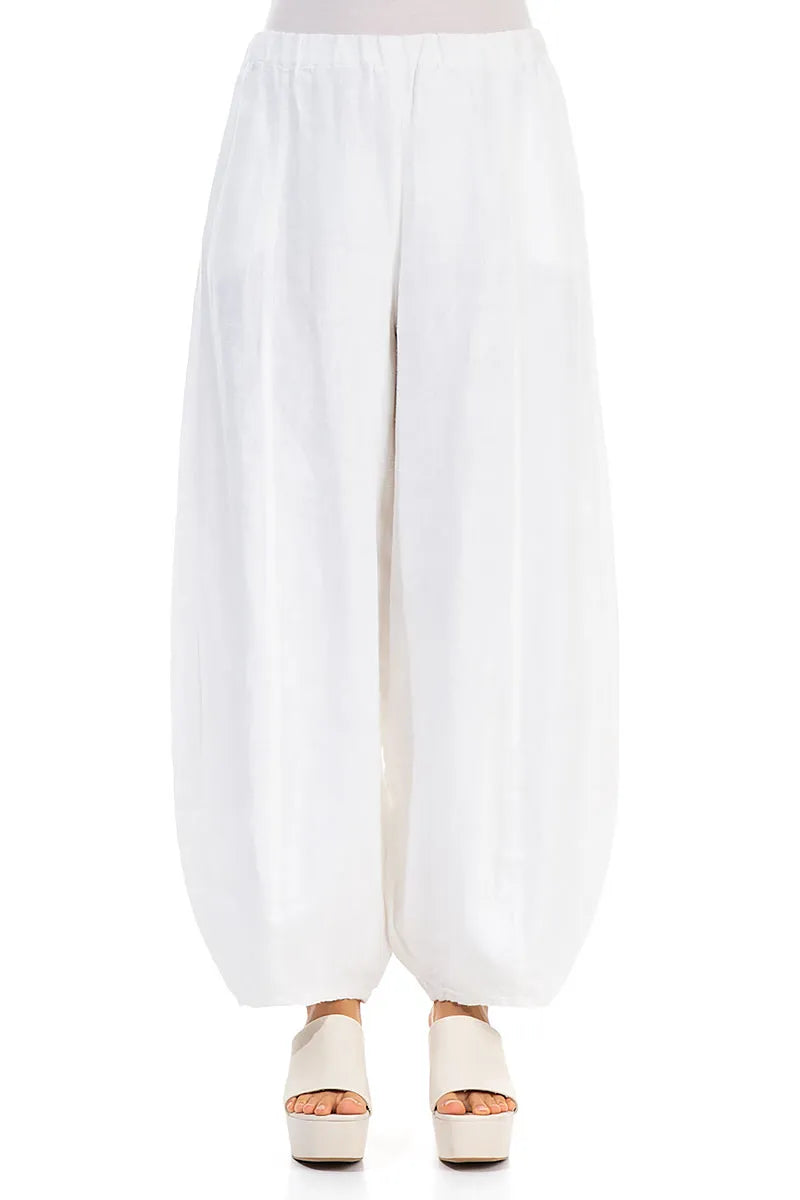 Weite weiße Leinenhose
