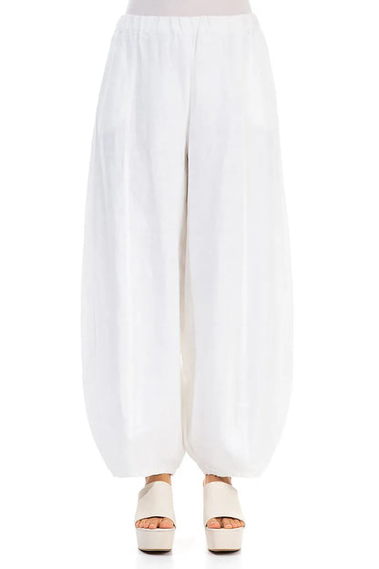 Weite weiße Leinenhose
