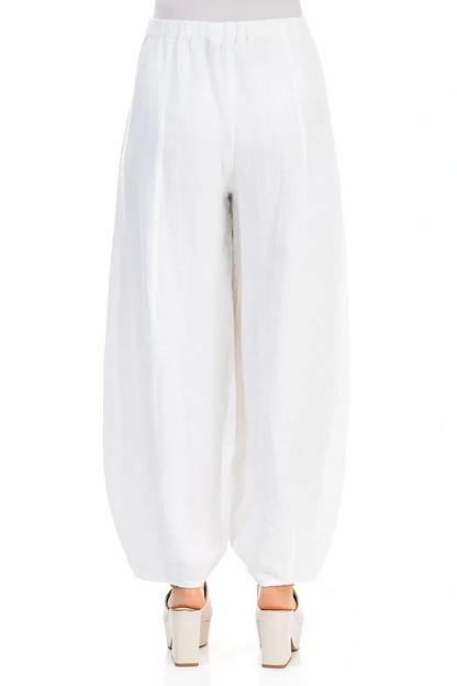 Weite weiße Leinenhose