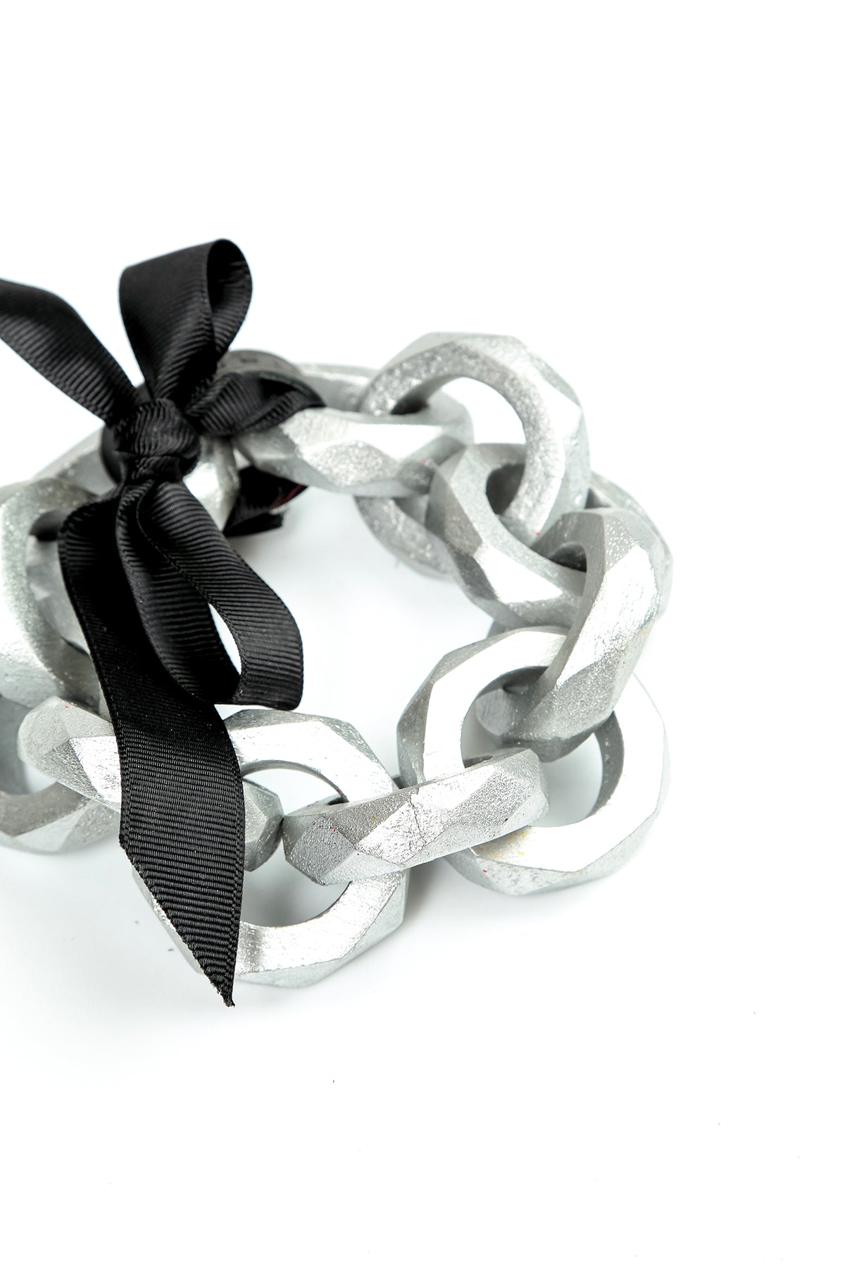 Wooden Loop Silver Chain Bracelet