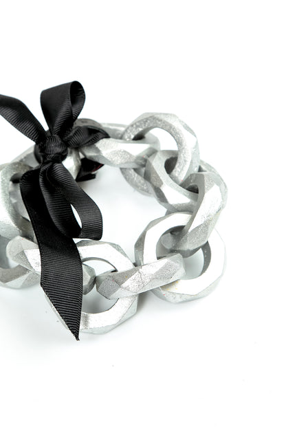 Wooden Loop Silver Chain Bracelet