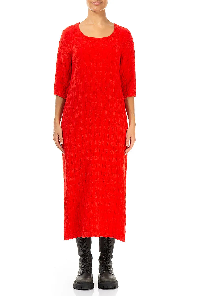 Robe en lin texturé rouge vif tissé