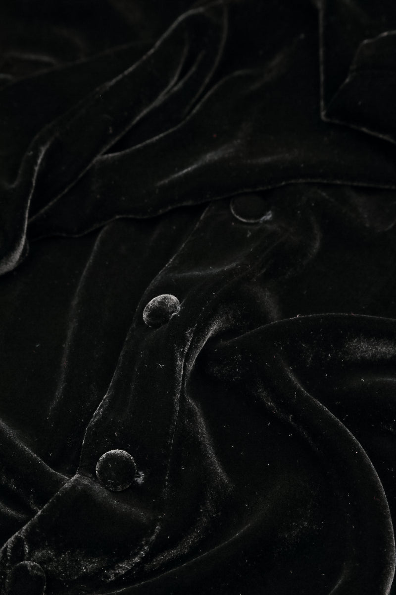 Collar Neck Black Silk Velvet Dress