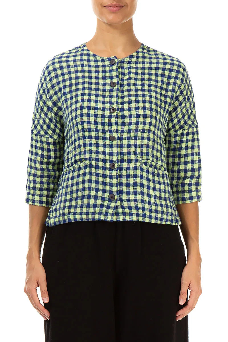 Yellow Check Linen Jacket Blouse