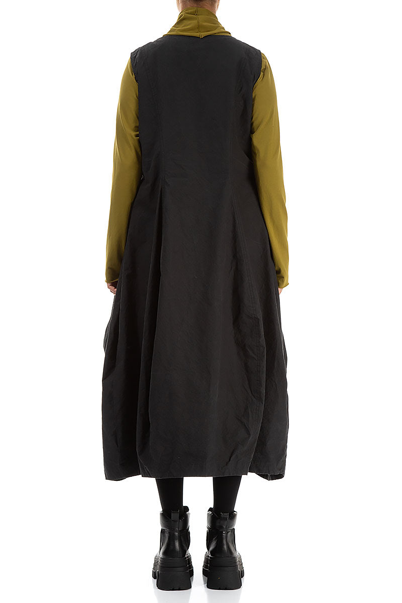 Zipped Pockets Black Cotton Pinafore Dress 2