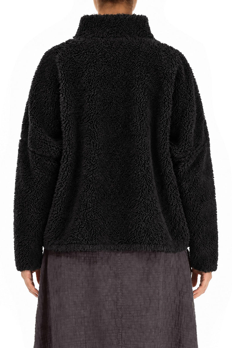 Zips Black Teddy Cotton Jacket 2