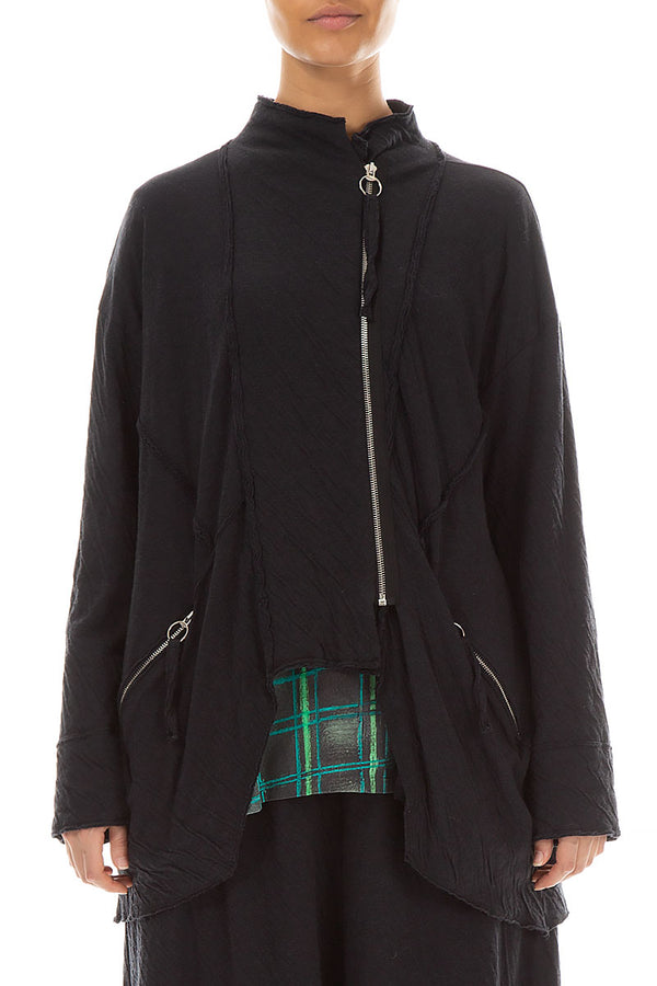 Zips Embellished Grey Wavy Cotton Jacket 1