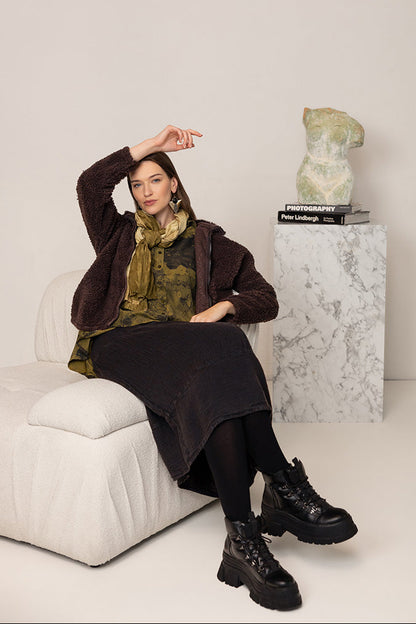 Zips Forest Brown Teddy Cotton Jacket 1