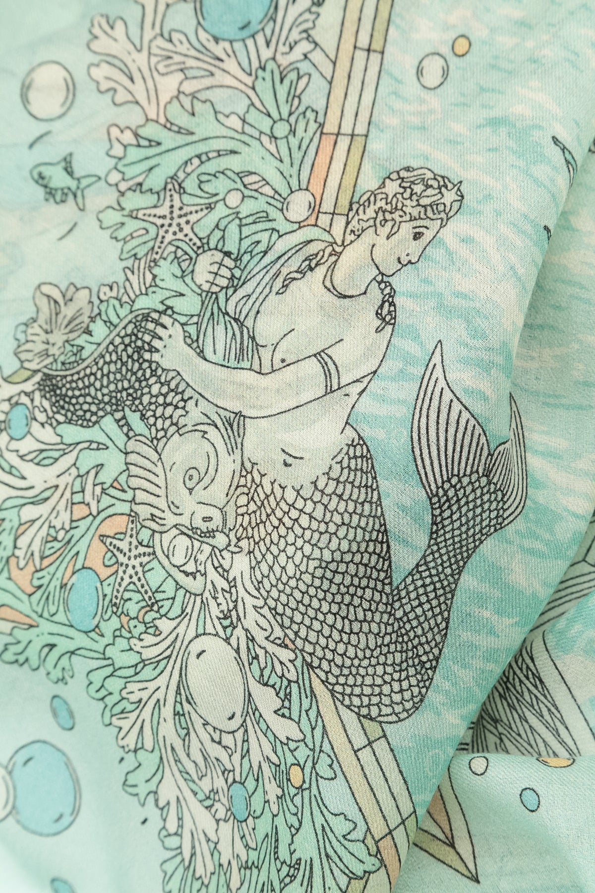 Écharpe en cachemire et soie turquoise antique