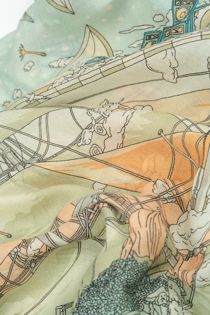 Écharpe en cachemire et soie turquoise antique