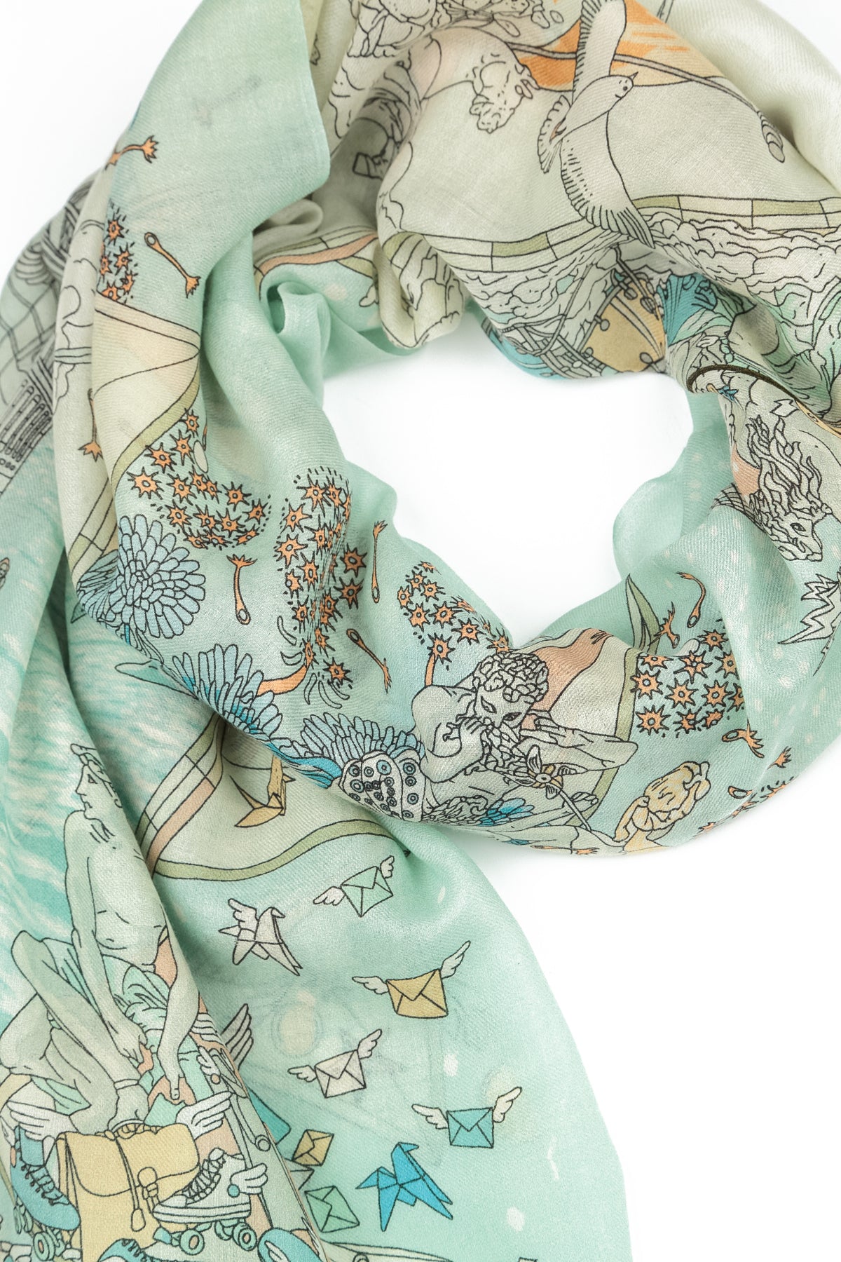 Écharpe en cachemire et soie turquoise antique