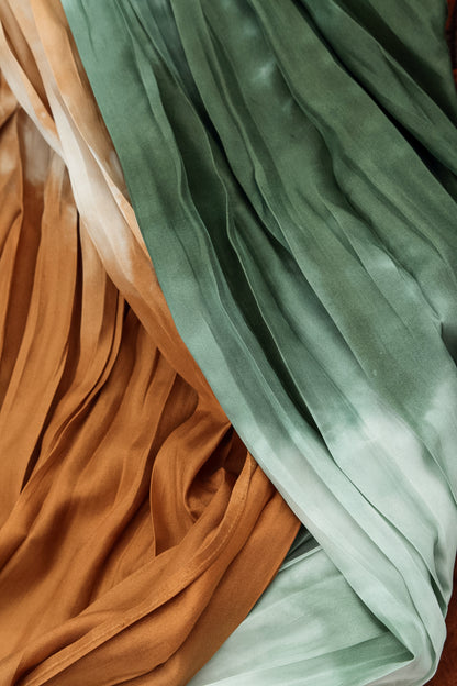 Dip Dye Copper Green Crumpled Pure Silk Scarf 4