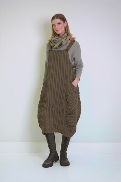 Trägerkleid aus Leinen-Baumwolle mit Karomuster in Altkupfer