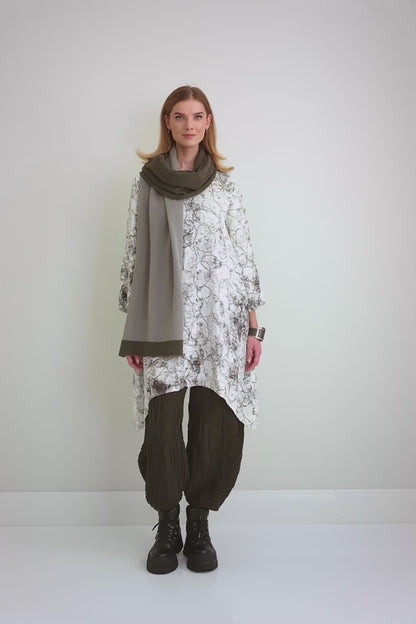 Dropped Edge Off White Marble Crinkled Silk Tunic 7