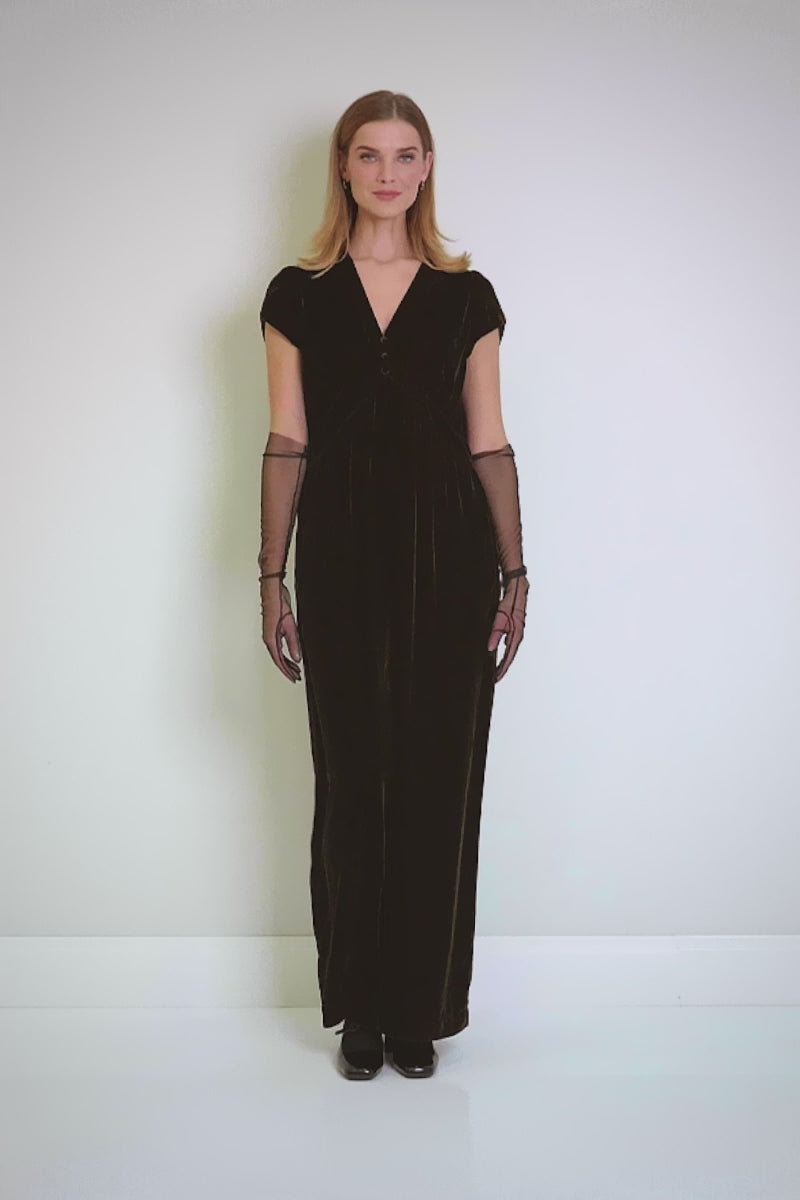 V-Neck Aged Copper Silk Velvet Jumpsuit 8
